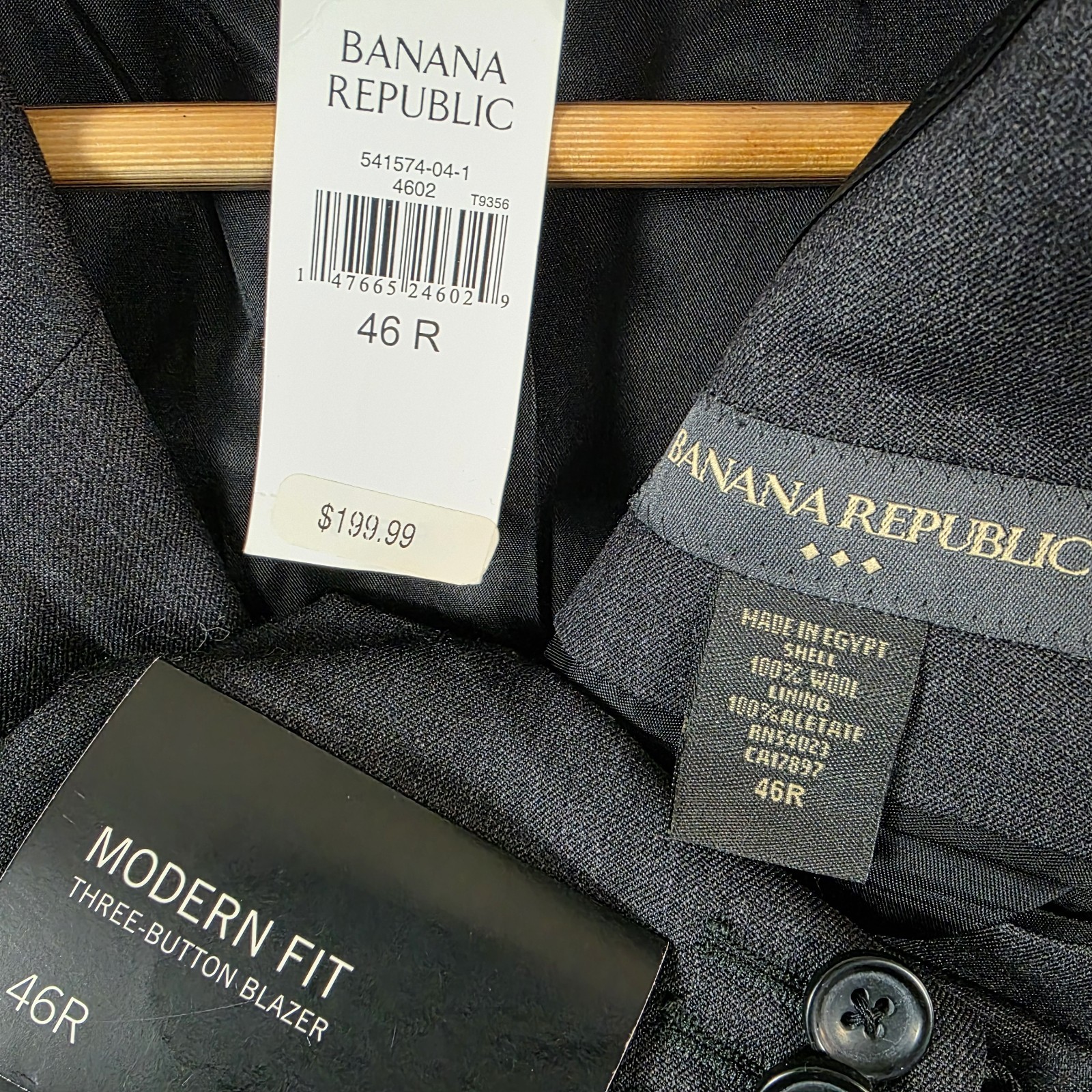 NEW Banana Republic Suit Men’s 46R 38×30 Charcoal Gray 100% Wool Modern Fit Set