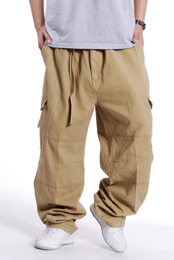 Men’s Army Combat Loose Baggy Casual Cargo Pants Cotton Outdoor Work Trousers Sz
