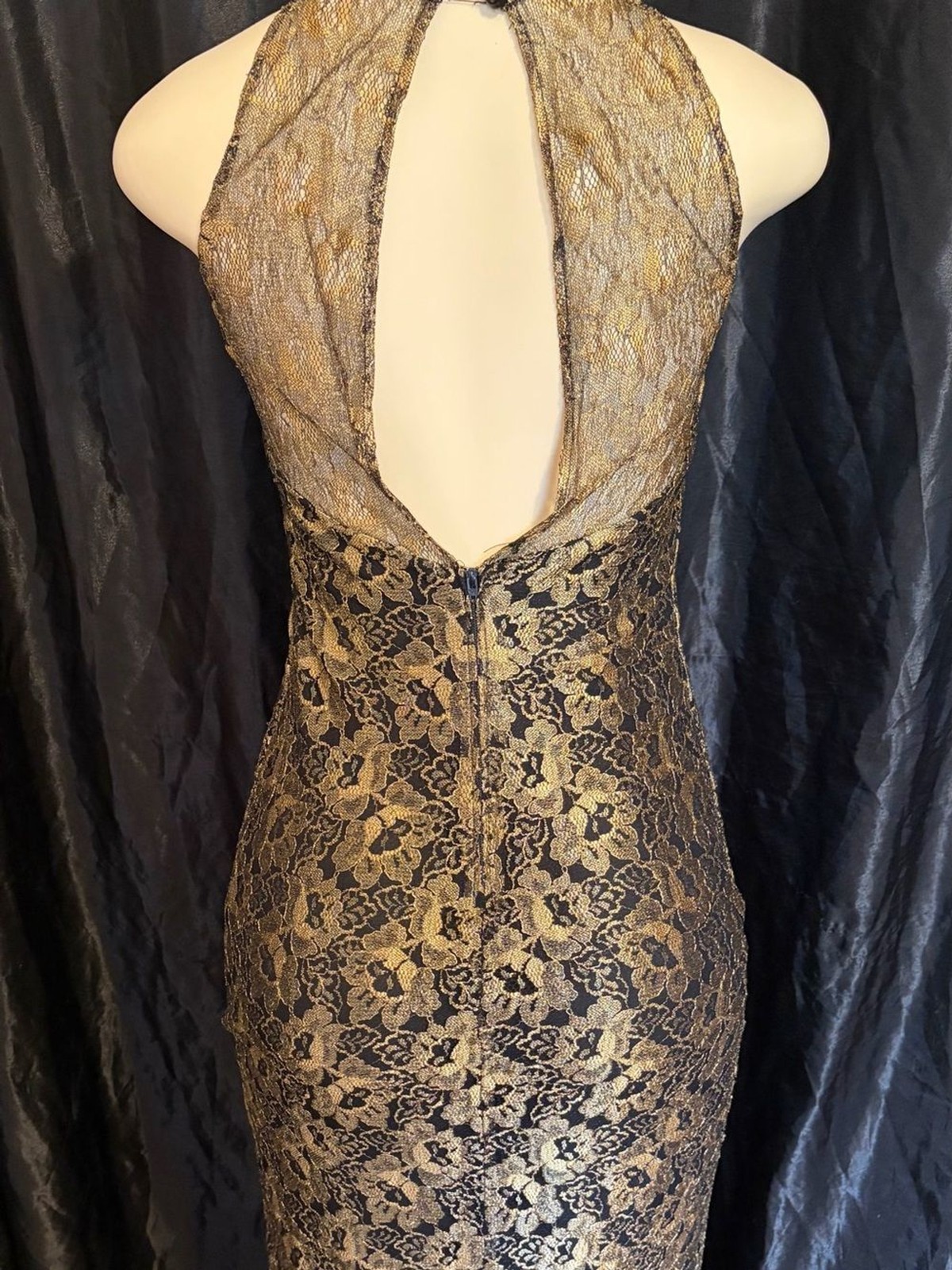 Jessica Howard Black and Gold Lace Maxi Dress