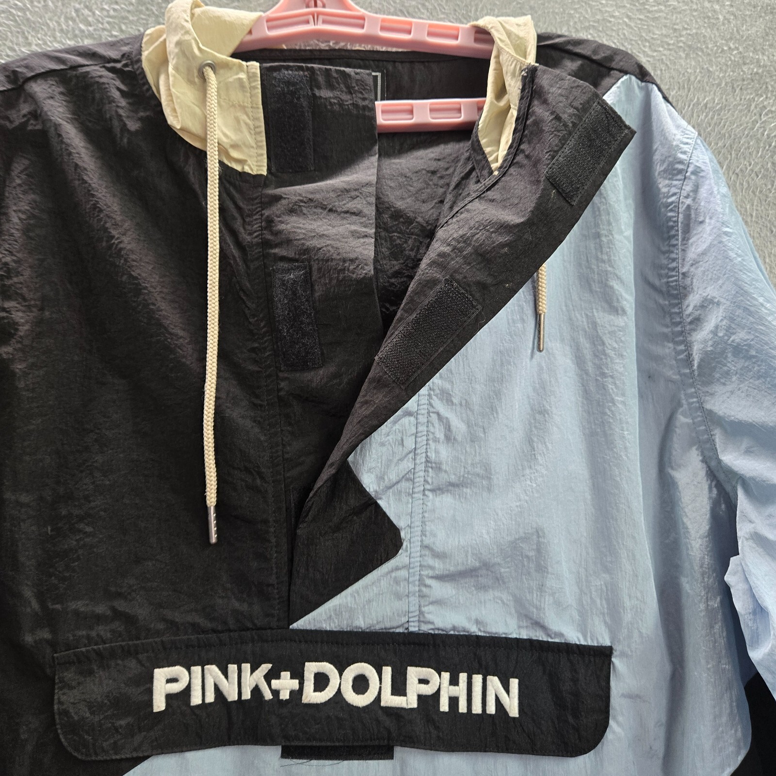 Pink Dolphin Men Jacket Large Blue Anorak Windbreaker Colorblock 1/2 Zip READ