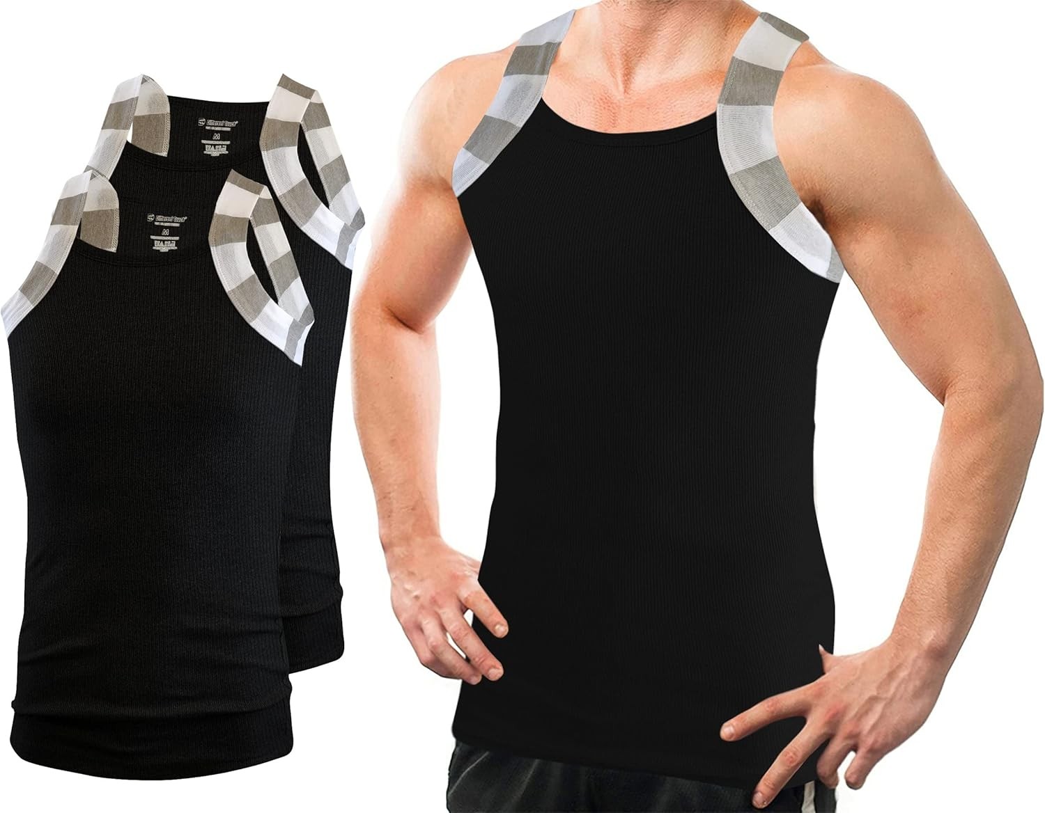 2 Pack Mens Square Cut Tank Tops Cotton G-Unit Style A-Shirts Two Tone Gym Tee