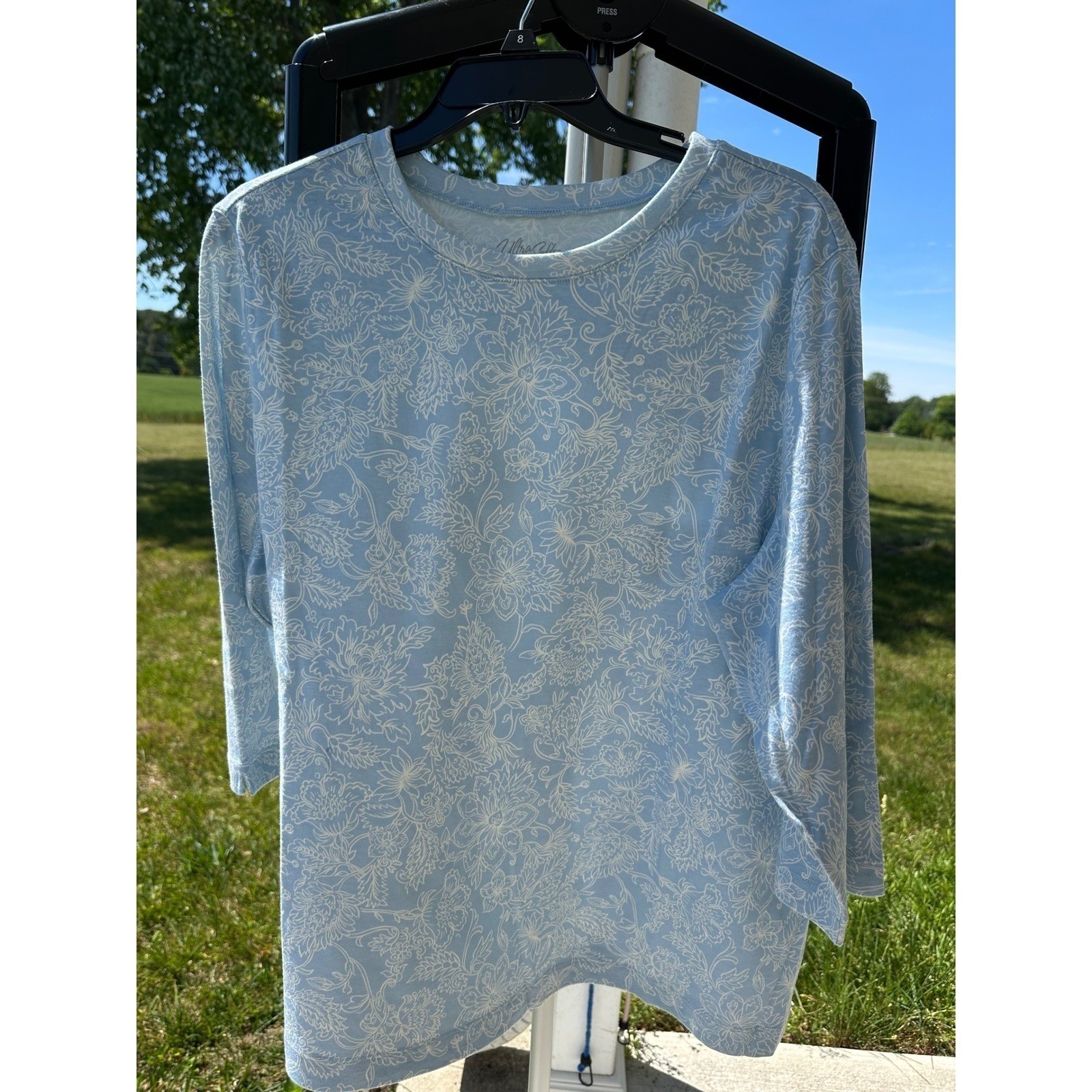 National UltraSofts Women 3/4 Sleeve Floral Knit Top Light Blue White Size PXL