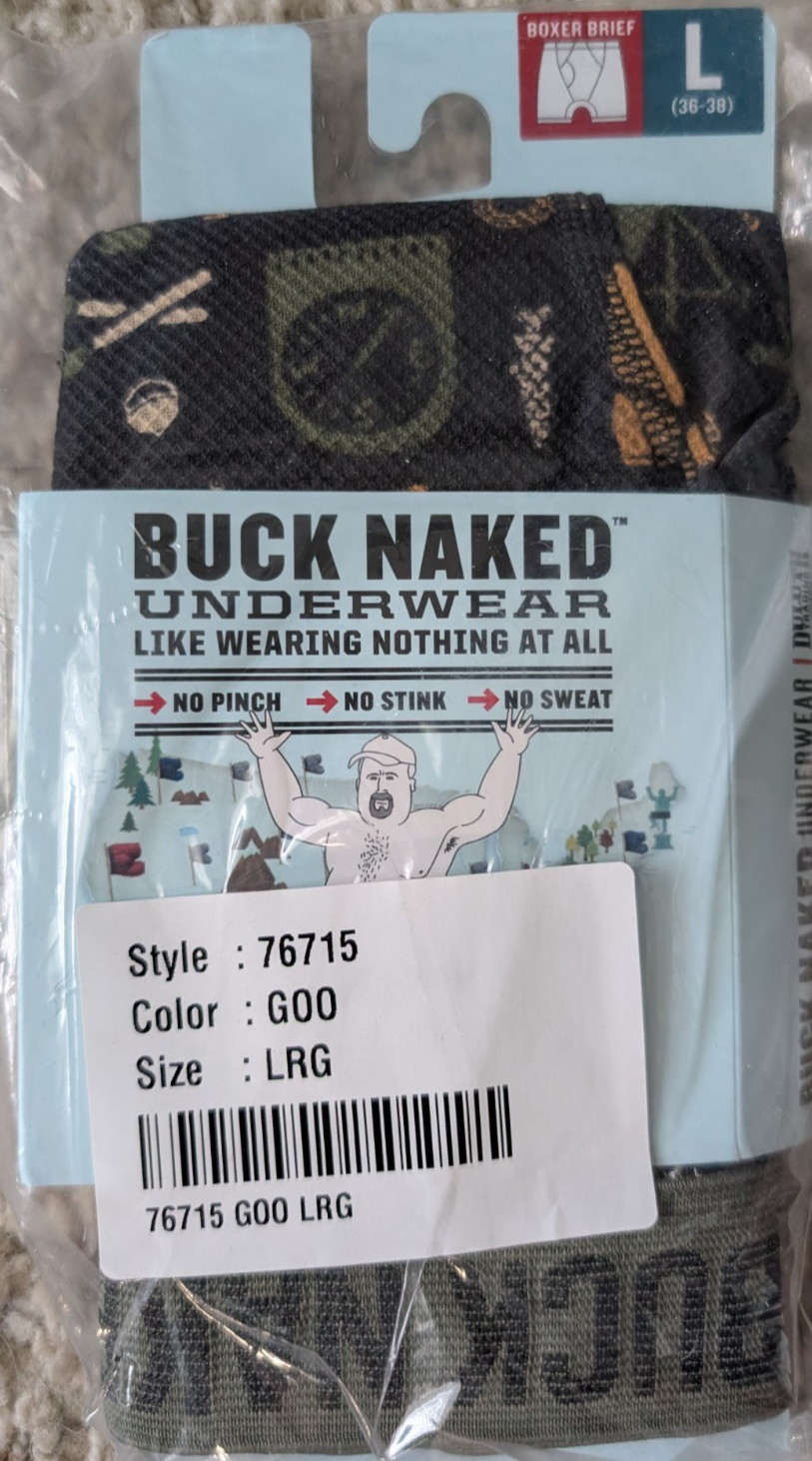 Duluth Trading Buck Naked Boxer Briefs Mens Size L (36-38) Blk w/ Outdoors Print
