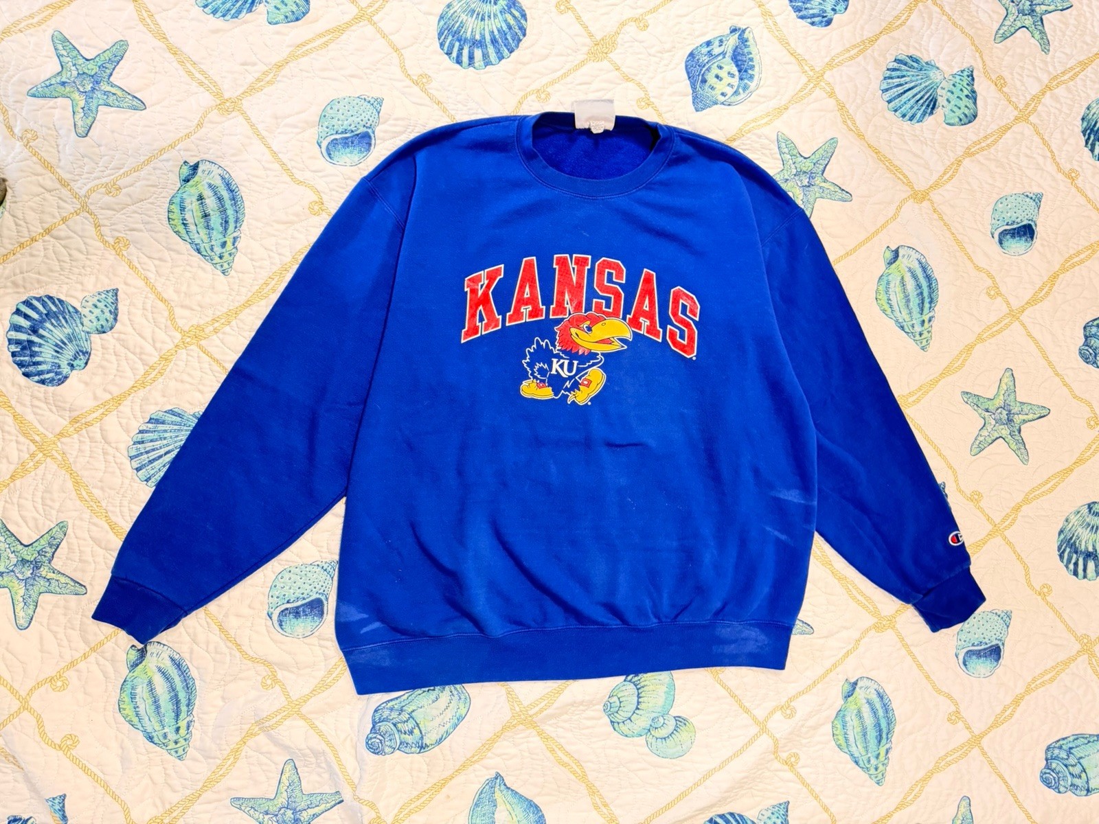 Champion Men’s Kansas Jayhawks KU Graphic Crewneck Fleece Sweatshirt Blue XL