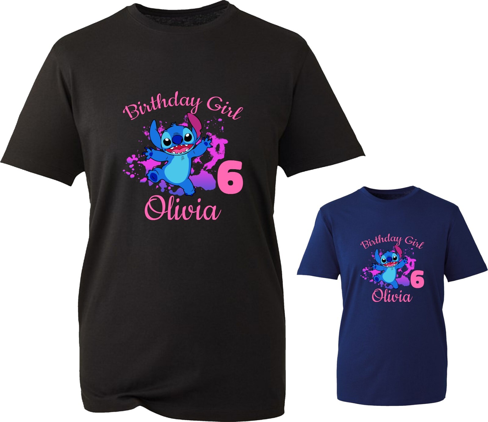 Personalised Birthday Girl Stich Funny T-Shirt Customise Your Name Birthday Top