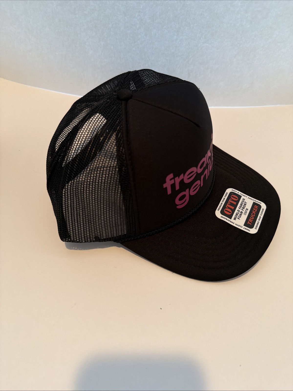 OTTO Trucker Hat Mesh OSFM Back/Pink Adjustable Snapback Cap “Freakin’ Genius”
