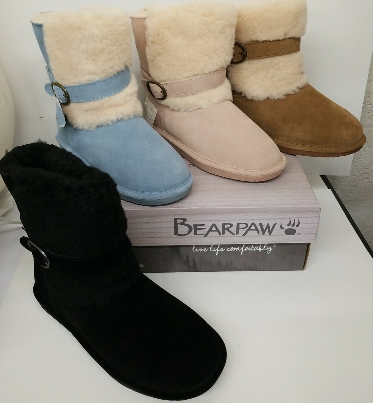 BEARPAW boots Millie Suede lamb wool CHOOSE FROM MENU Buckled “NeverWet” NEW