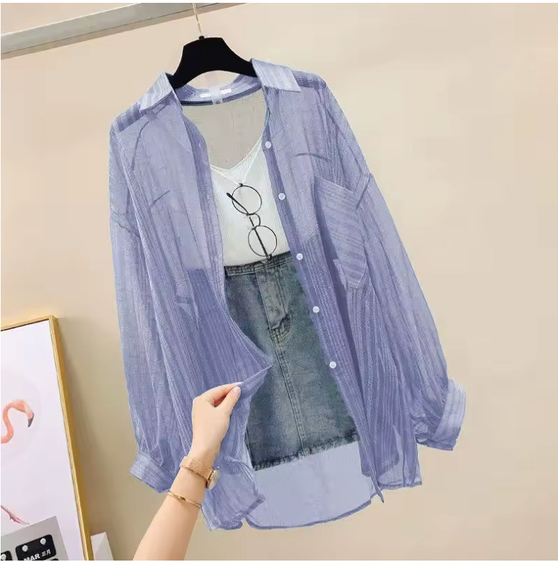 Women’s Sheer Chiffon Button Down Shirt Lightweight Summer Cover Up Loose Blouse