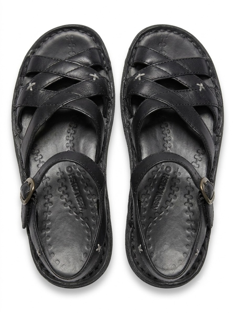 Keen Black Leather Strappy Travel Walking Sandals Ankle Strap Womens 7.5