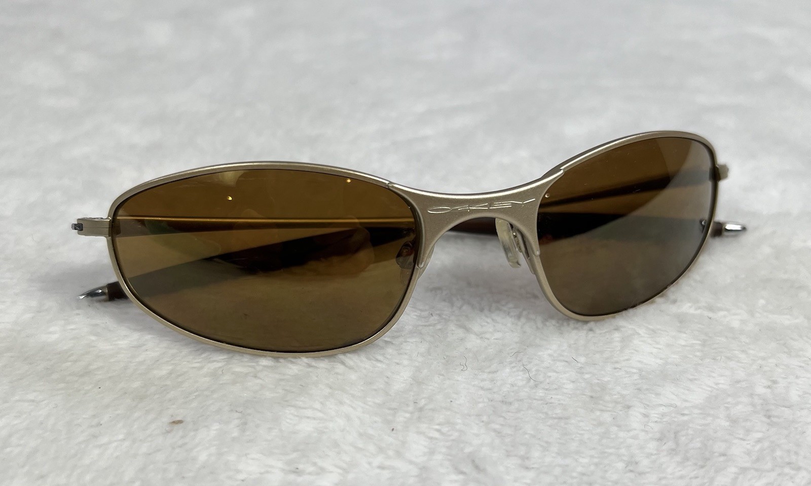 Vintage Oakley A Wire 2.0 Sunglass Gold Tan Frame Gold Brown Lenses