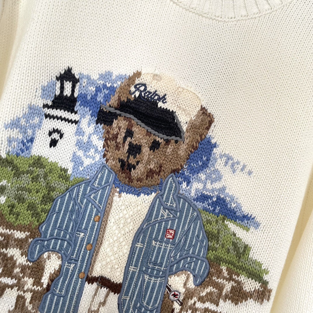 Polo Ralph Lauren Polo Bear Men’s Large White Lighthouse Crewneck Pullover Sweat
