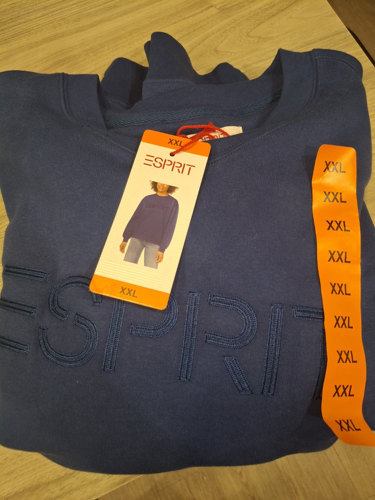 Esprit Women’s Logo Crewneck Fleece Cotton Pullover Sweatshirt Blue XXL