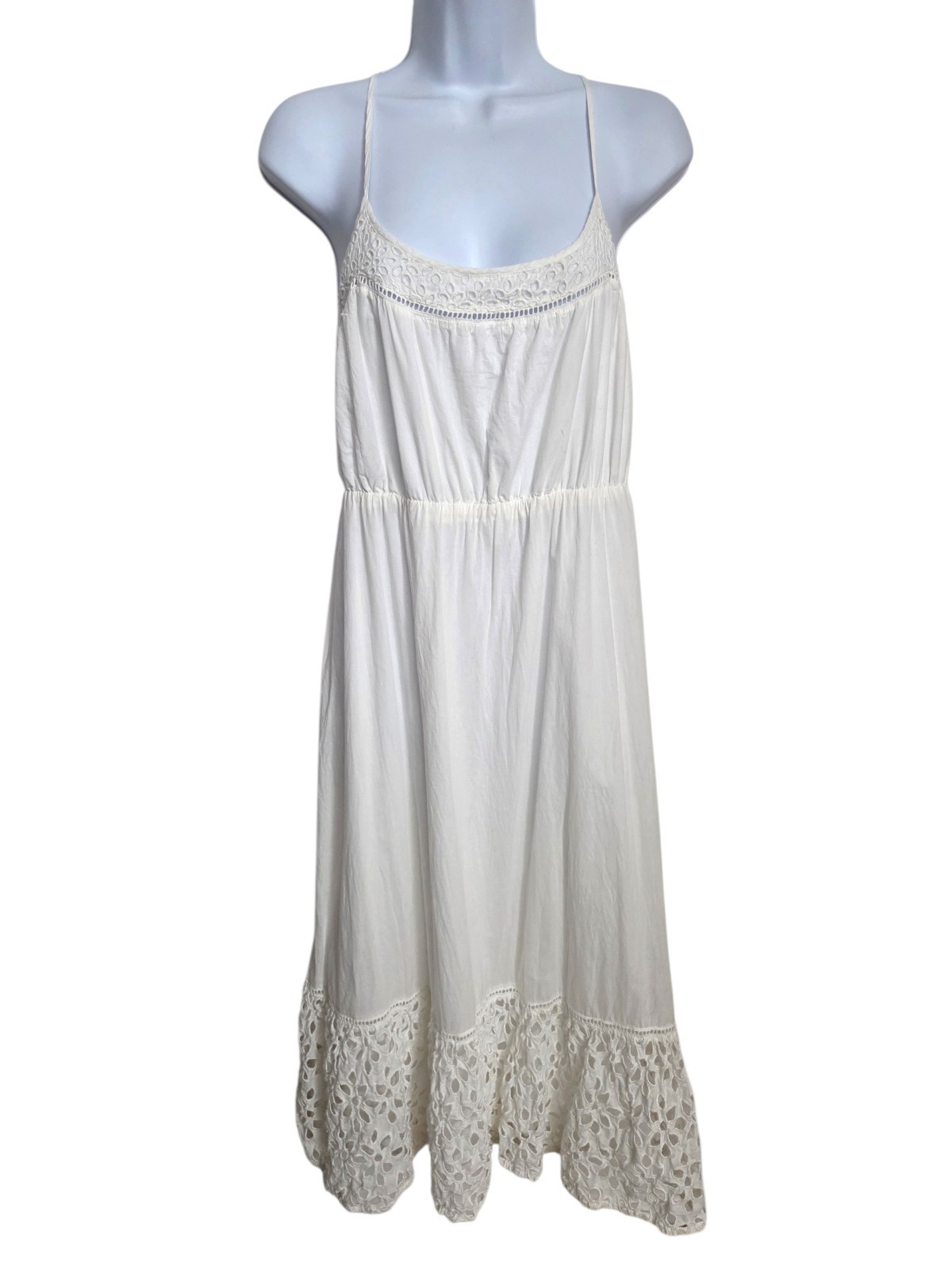 J. Crew Cottton Ivory Eyelet Midi Dress Women’s Size Medium Sundress Cottage