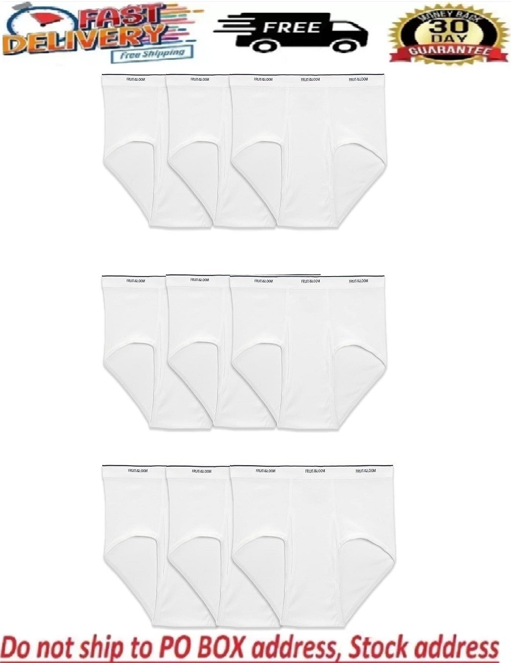 Fruit of the Loom Men’s White Briefs Underwear, 9- Pack, Size S to 2XL