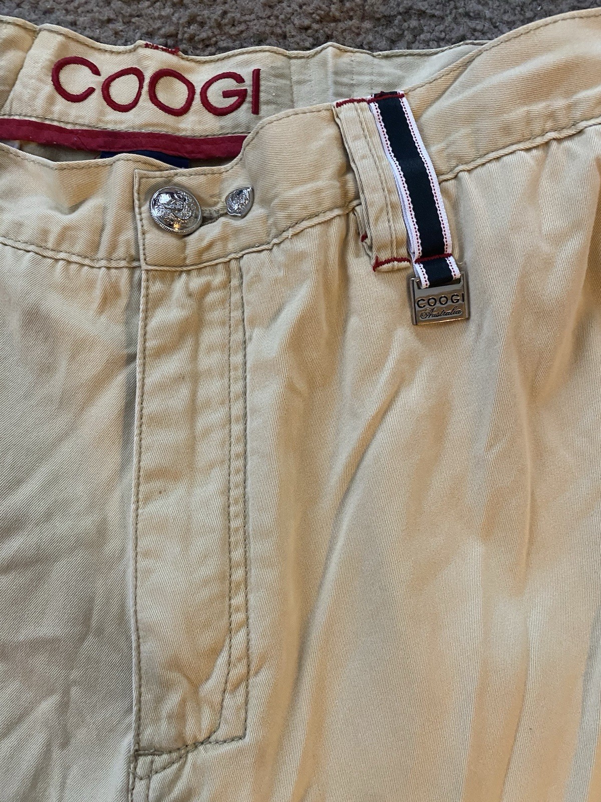 VINTAGE Y2K COOGI Men’s Beige Canvas Cotton Cargo Shorts Size 40. Biker Hip Hop