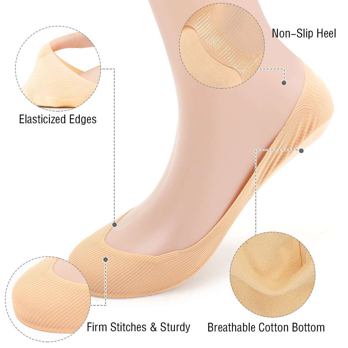 3 Pairs Womens No Show Nonslip Silicone Invisible Liner Low Cut Boat Heels Socks