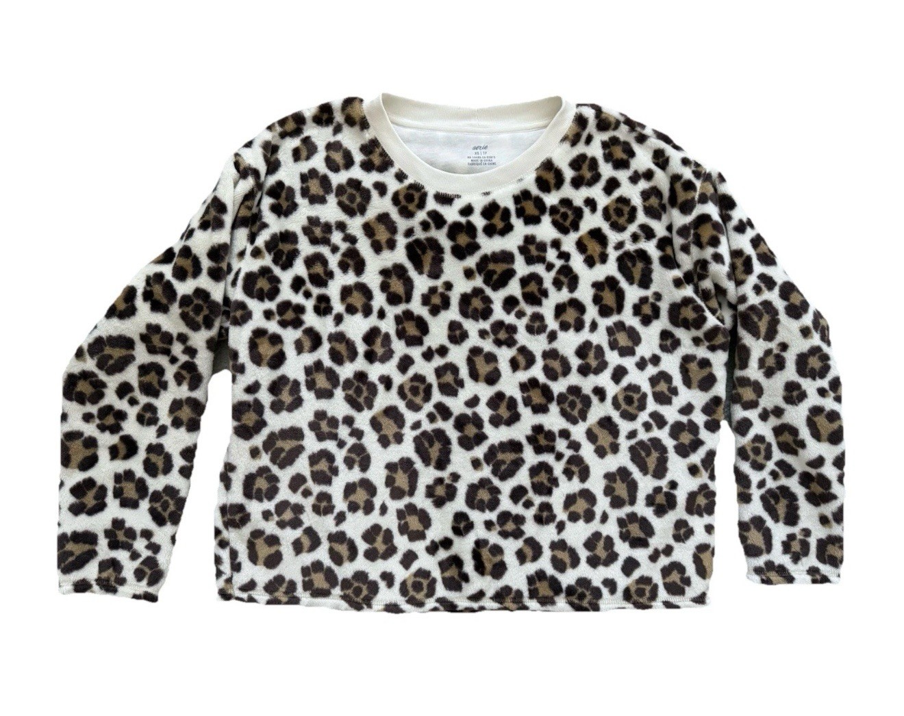 Aerie Women’s Long-Sleeve Pullover Size XS Cheetah Pattern Crew Neck Top Shirt