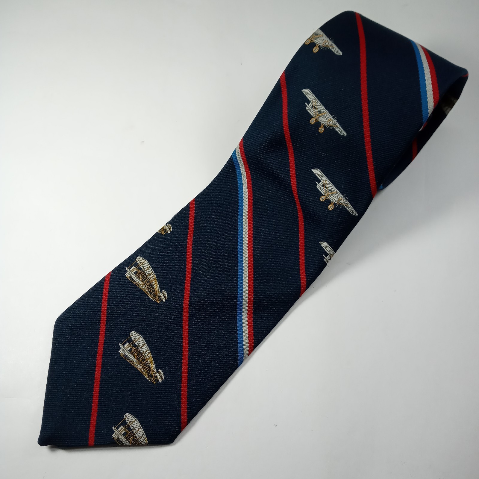 Smithsonian Neck Tie VTG USA Repp Stripe Wright Flyer Air Planes 1976 Aviation