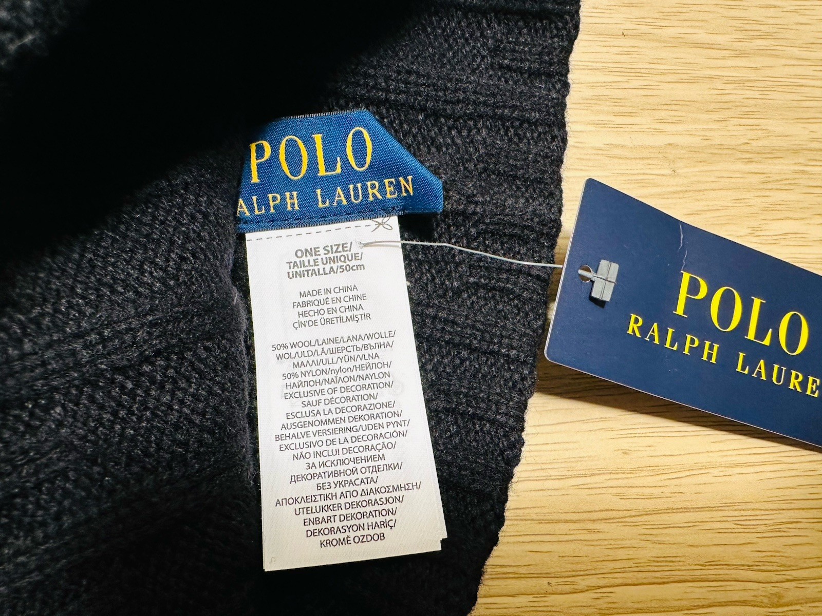 Polo Ralph Lauren ribbed cuff wool blend beanie hat black red NWT one size