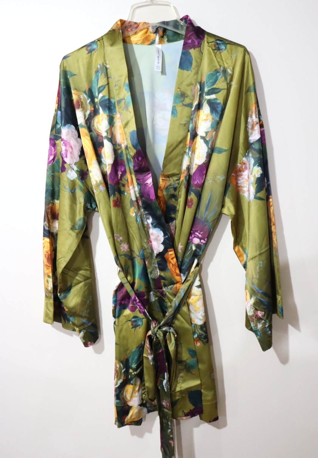 Cacique Lane Bryant Stretch Satin Robe in Rennaissance Roses Green Moss sz 18/20