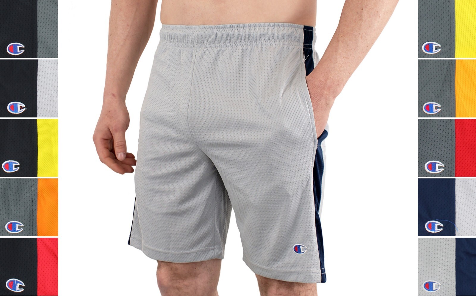 Champion Men’s Basketball Workout Gym Shorts, 7.5″ Inseam, Active Mesh Striped