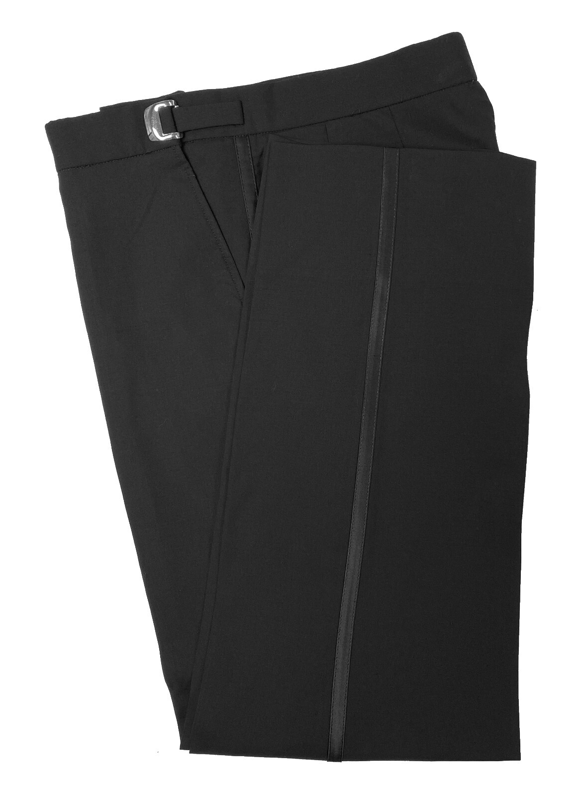 Men’s Black Tuxedo Pants Flat Front with Satin Stripe Lightweight 100% Wool