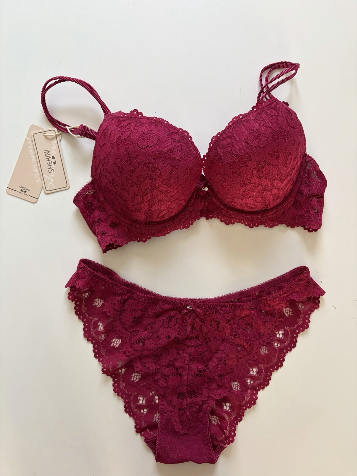 Shekini 2 Pieces Push Up Bra and Knickers Set UK Size 38C Wine Red BNWT