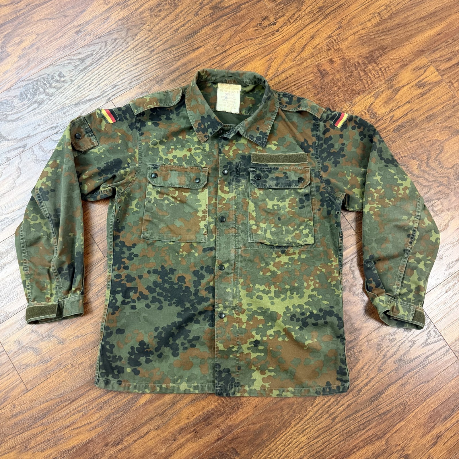 VINTAGE German Flecktarn Field Shirt Mens Medium M Green Brown Button Front 90s