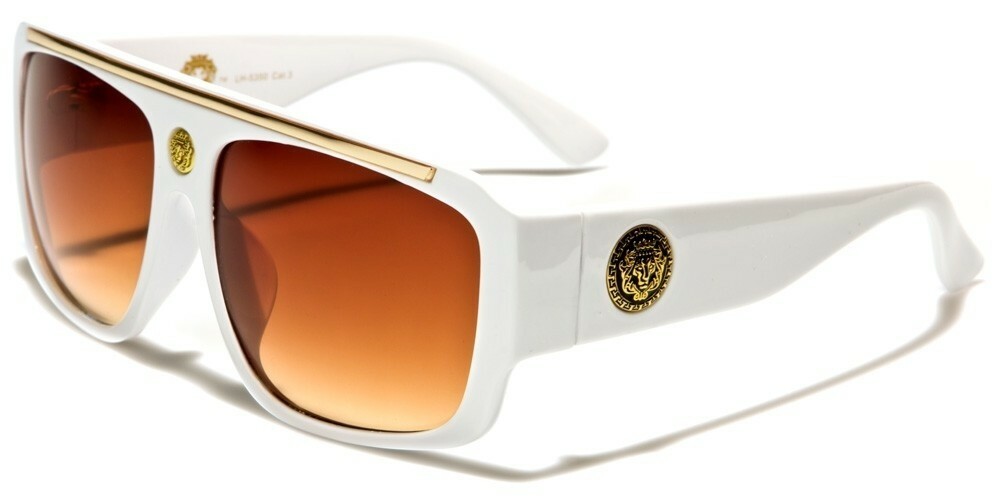 Kleo Oversized Lion Head Medallion Flat Top Square Aviator Sunglasses