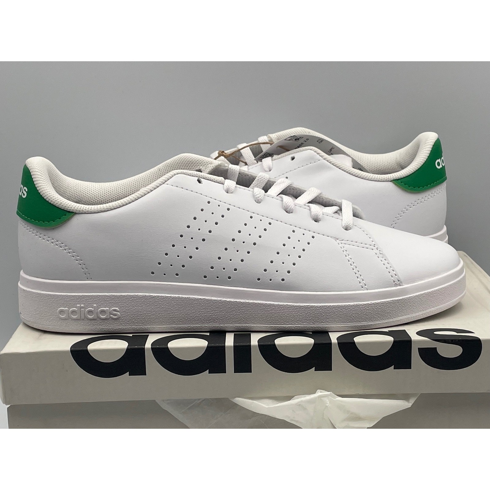 Adidas Advantage Base 2.0 Mens White Green Tennis Sneakers ID3889 Size 5 NEW