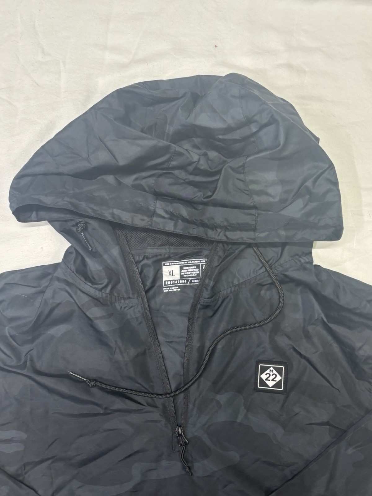 M22 Men’s Hooded Half Zip Anorak Jacket Black Gray Camo Outdoor XL