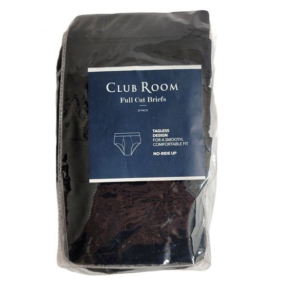 Club Room 8 Pack Briefs Mens Small 29-31 Black Full Cut Tagless No-Ride Up NEW