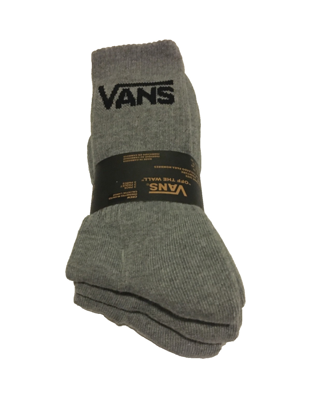 Vans Off The Wall 3-Pack Gray Crew Socks Men’s US Shoe Size 6.5-9 NWT