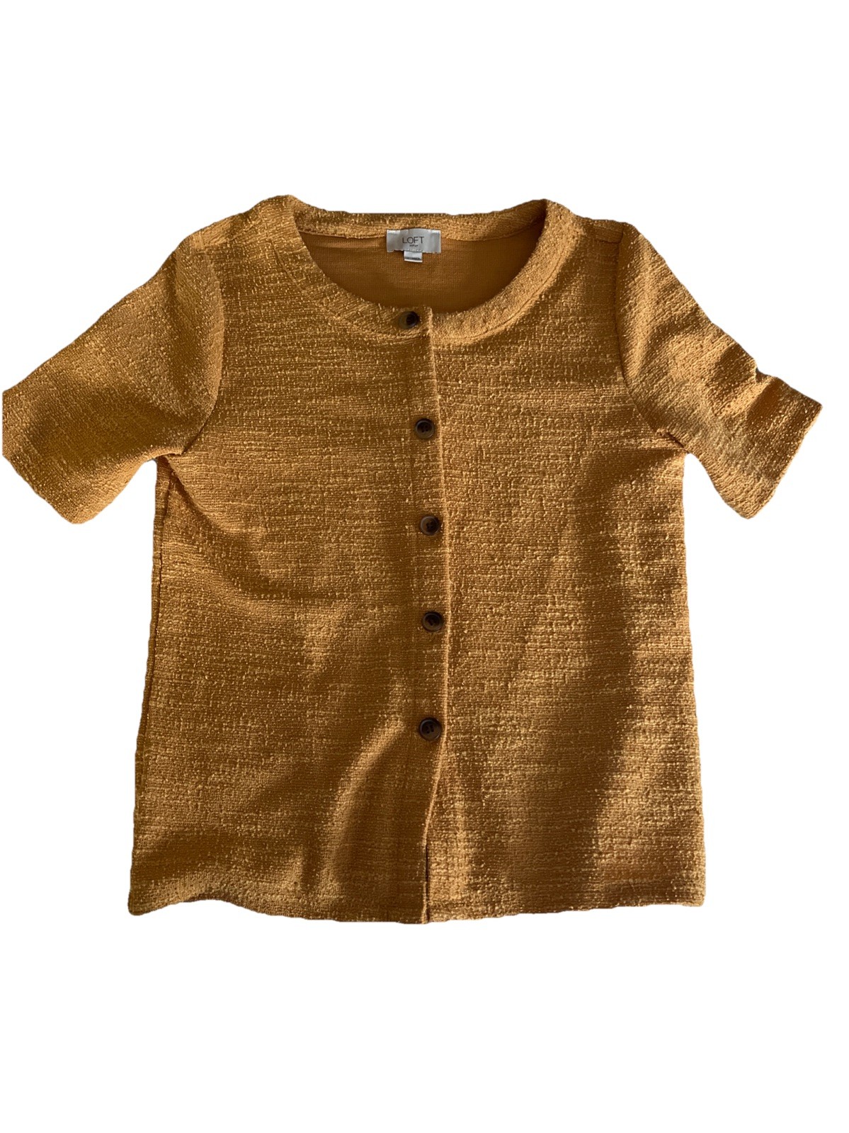 Loft Outlet Yellow Knit Blouse Button Down Top Shirt Size Small S