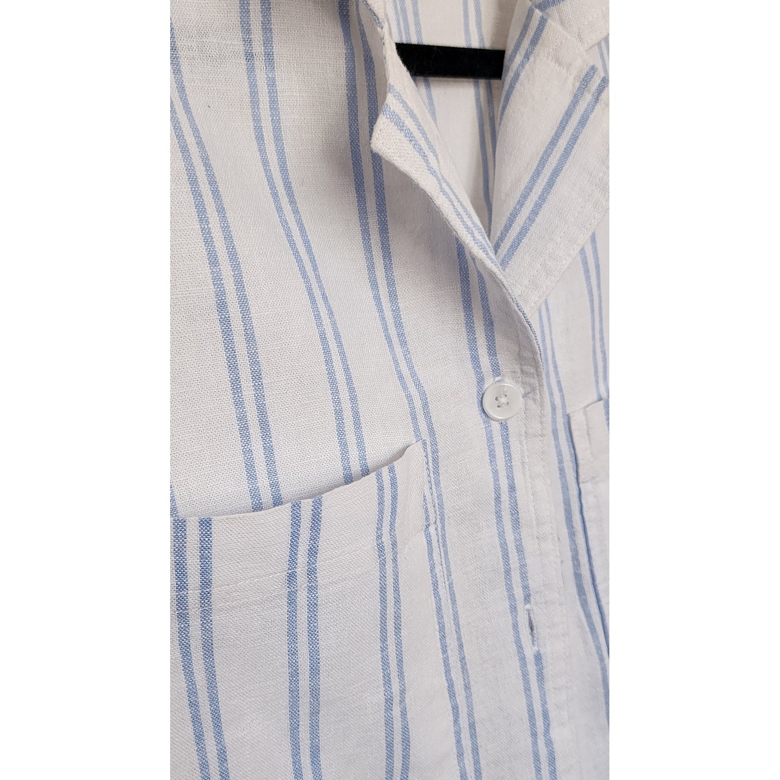 Buffalo David Bitton Womens Linen Blend Striped Short Sleeve Camp Shirt Blue S