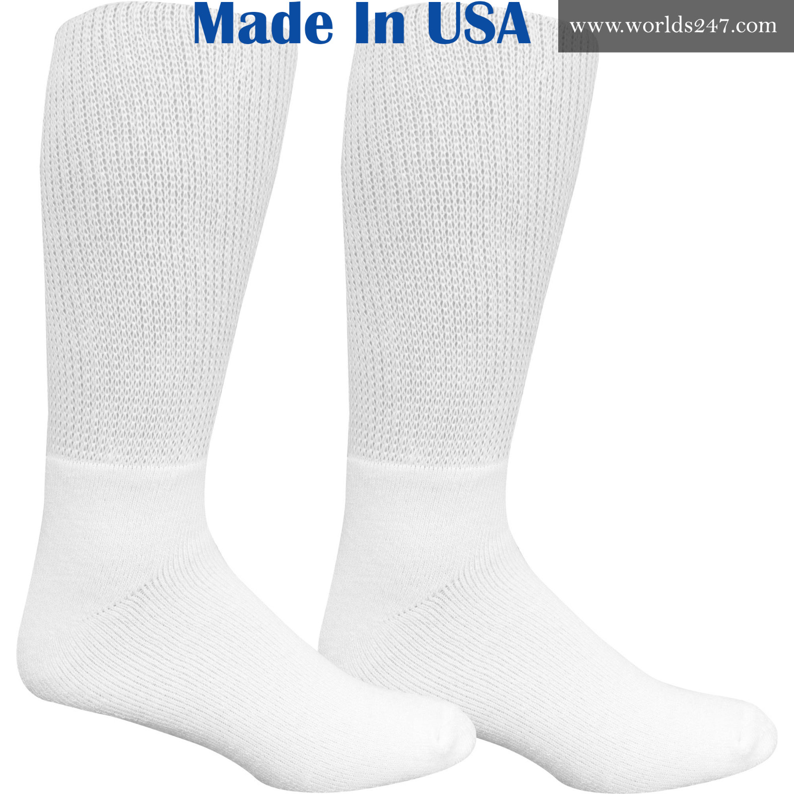 BEST QUALITY WHITE CREW DIABETIC SOCKS SIZE 9-11,10-13 & 13-15 MADE IN USA