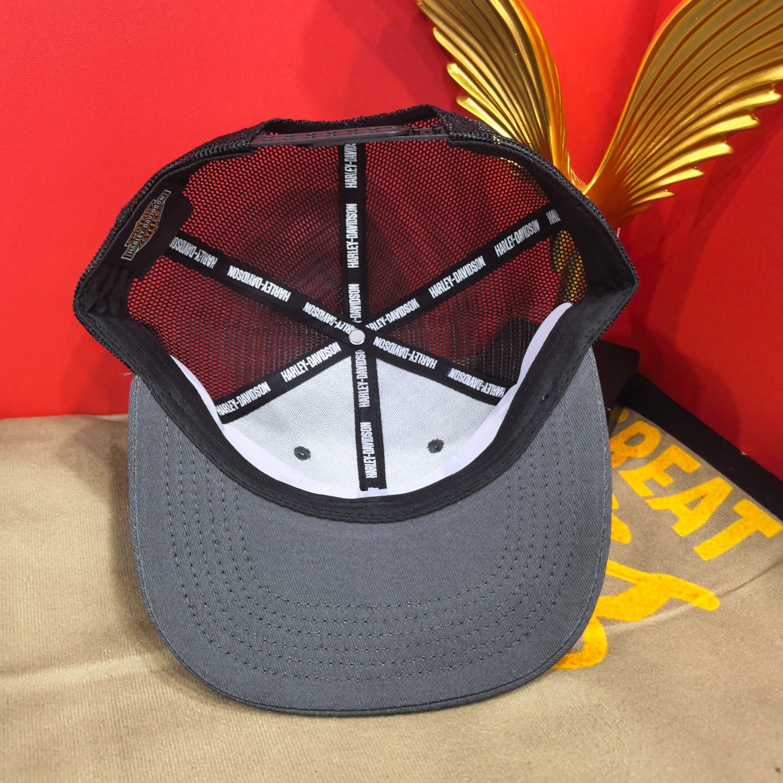 Harley Gray Embroidered Flat-Brim Cap with Mesh Back