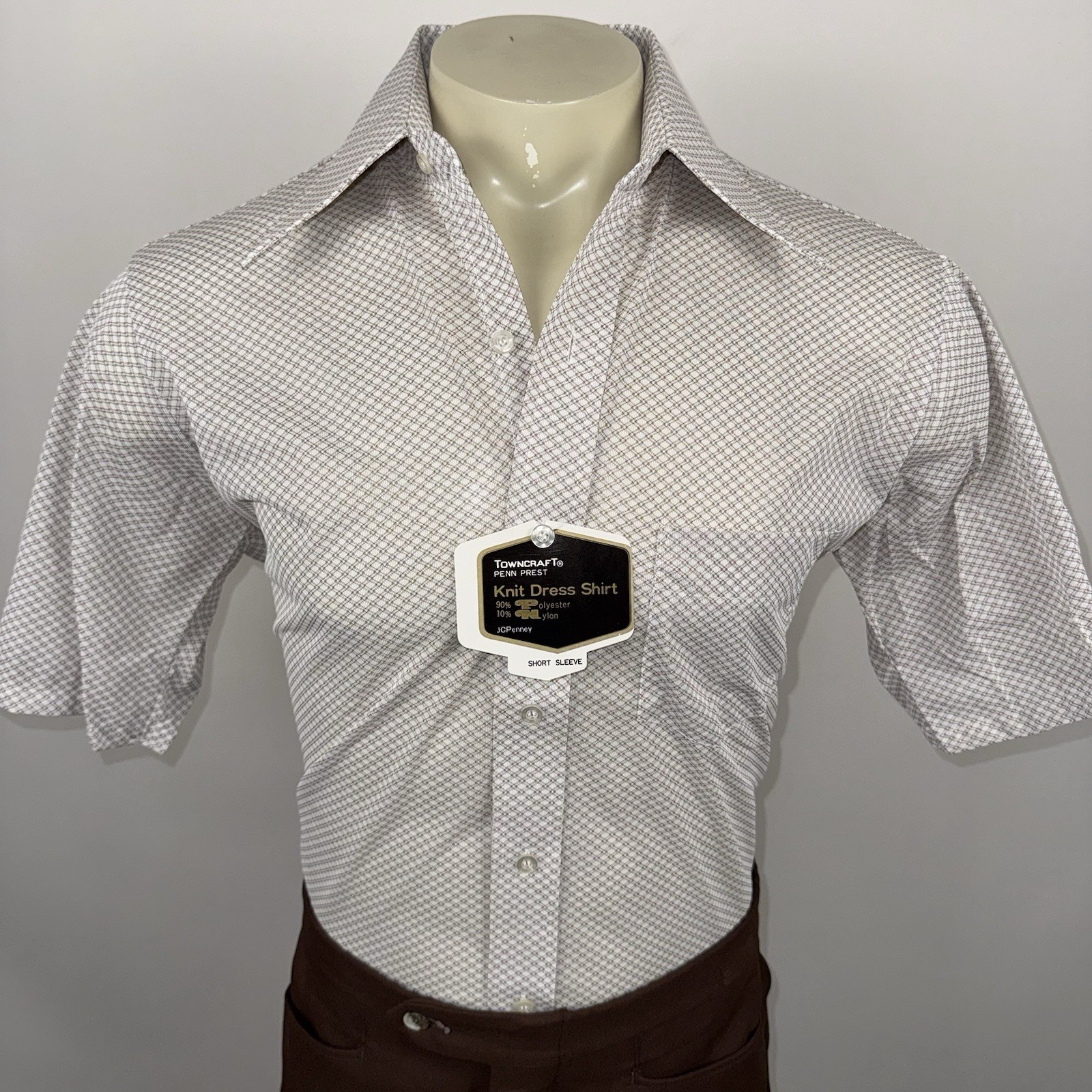NOS Towncraft Knit Dress Shirt Nylon Polyester Vintage Disco Medium Mens 15.5