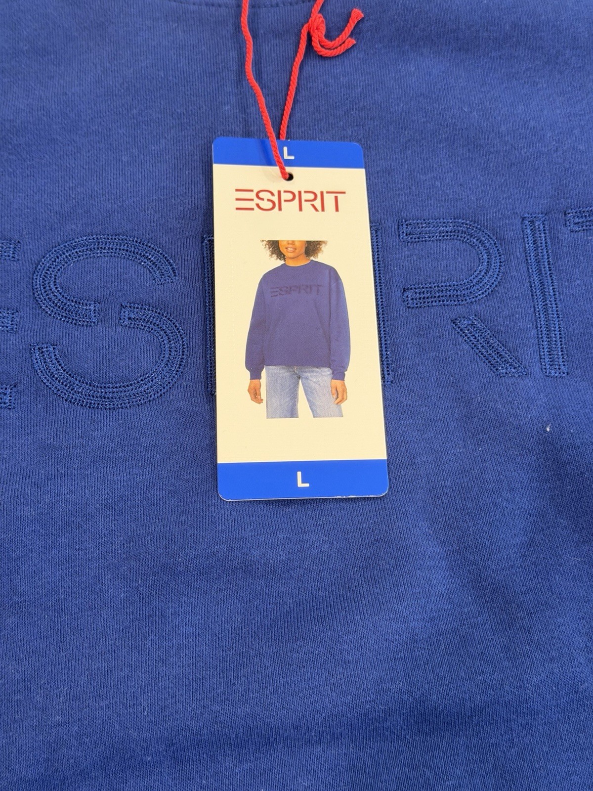 Esprit Women’s Logo-Multicolor Sweatshirt Crewneck Blue RETRO-New With Tags