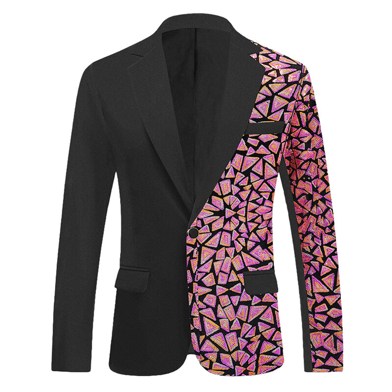 Men Asymmetric Irregular Sequin Suit Blazer Dinner Prom Dress Jacket Dance Show