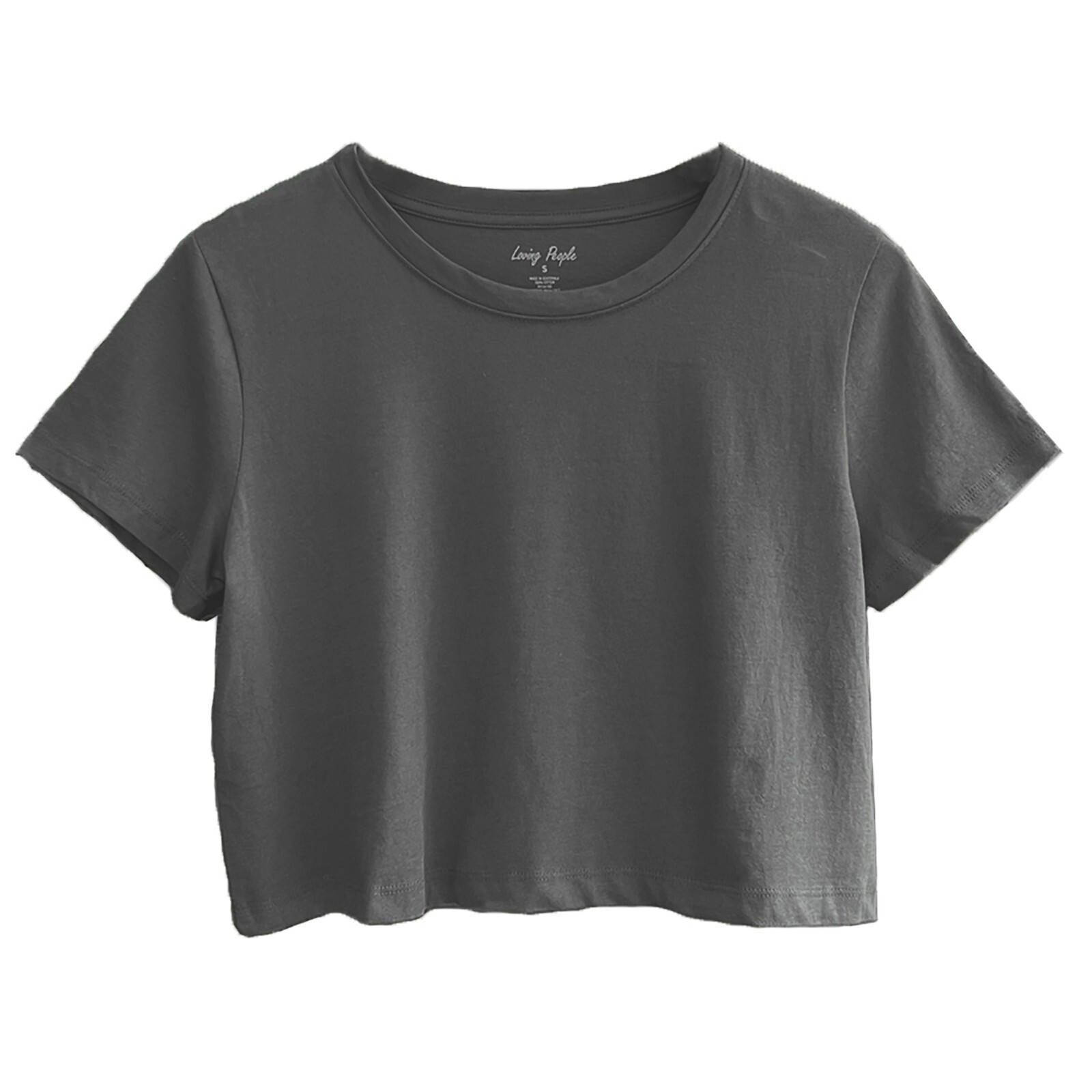 Women’s Loose Fit Crop Tops Round Neck Short Sleeve Casual 100% Cotton T-Shirts