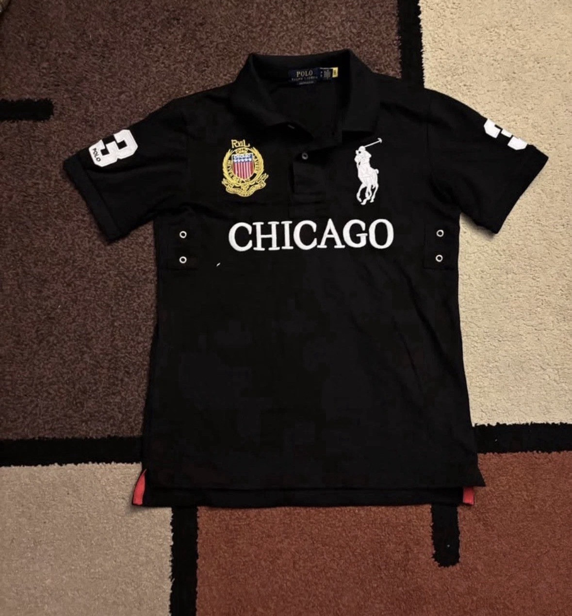 Polo Ralph Lauren Custom Slim Fit Black Chicago Crest Polo Shirt Men’s S