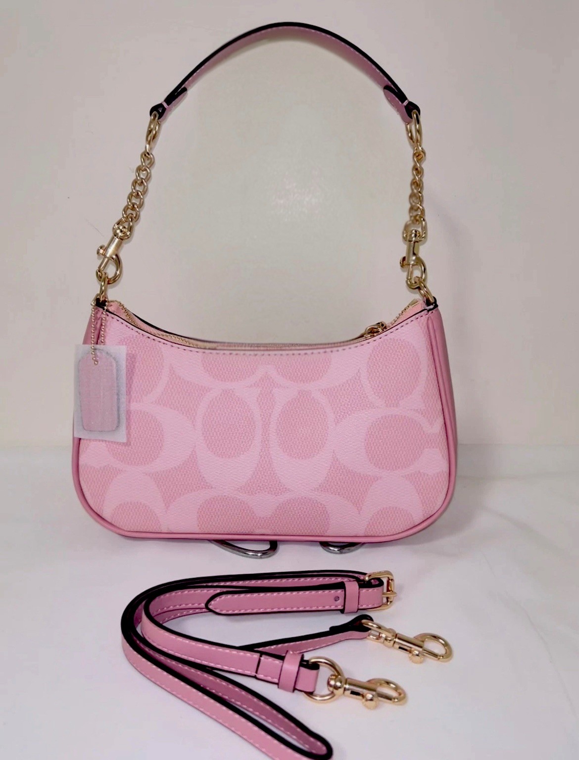 NWT COACH Teri Shoulder Bag In signature canvas/Gold/Powder Pink New CAL51
