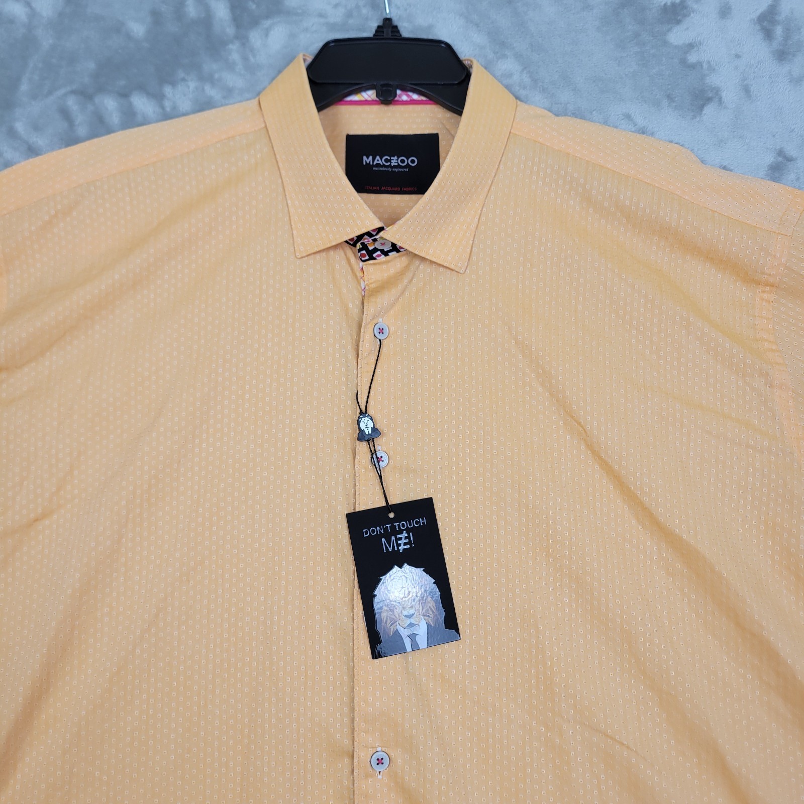Maceoo Mens 4XL Orange Geometric Short Sleeve Shirt Casual Italian Cottton
