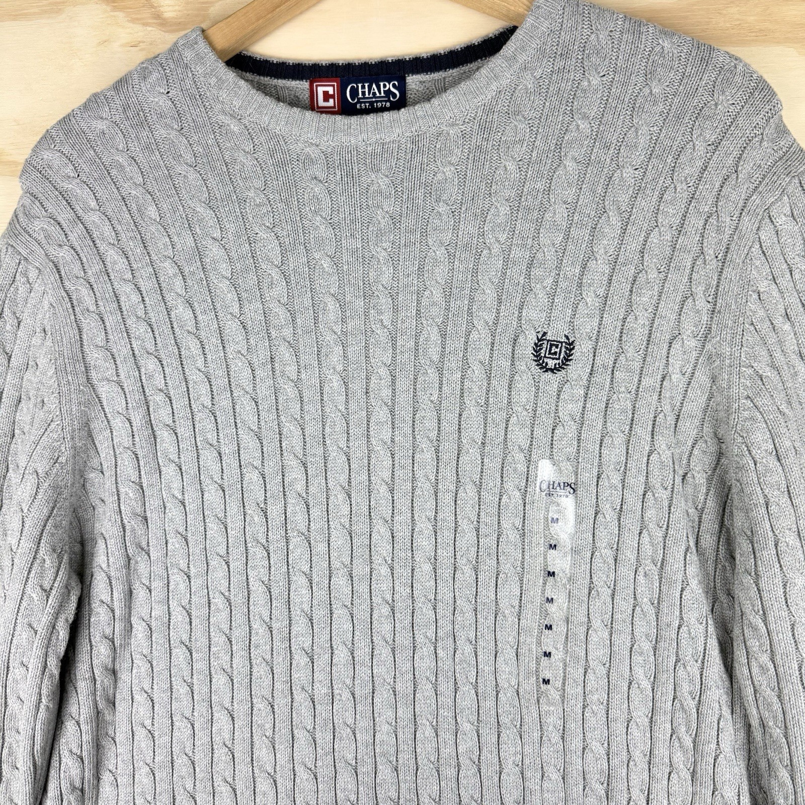 Men’s Chaps Sweater Medium Cable Knit Chunky Fisherman Pullover Crewneck Sweater