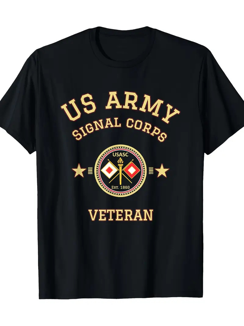 Men’s U.S. Army Signal Corps Veteran T-Shirt – Black Cotton Casual Tee with Patc