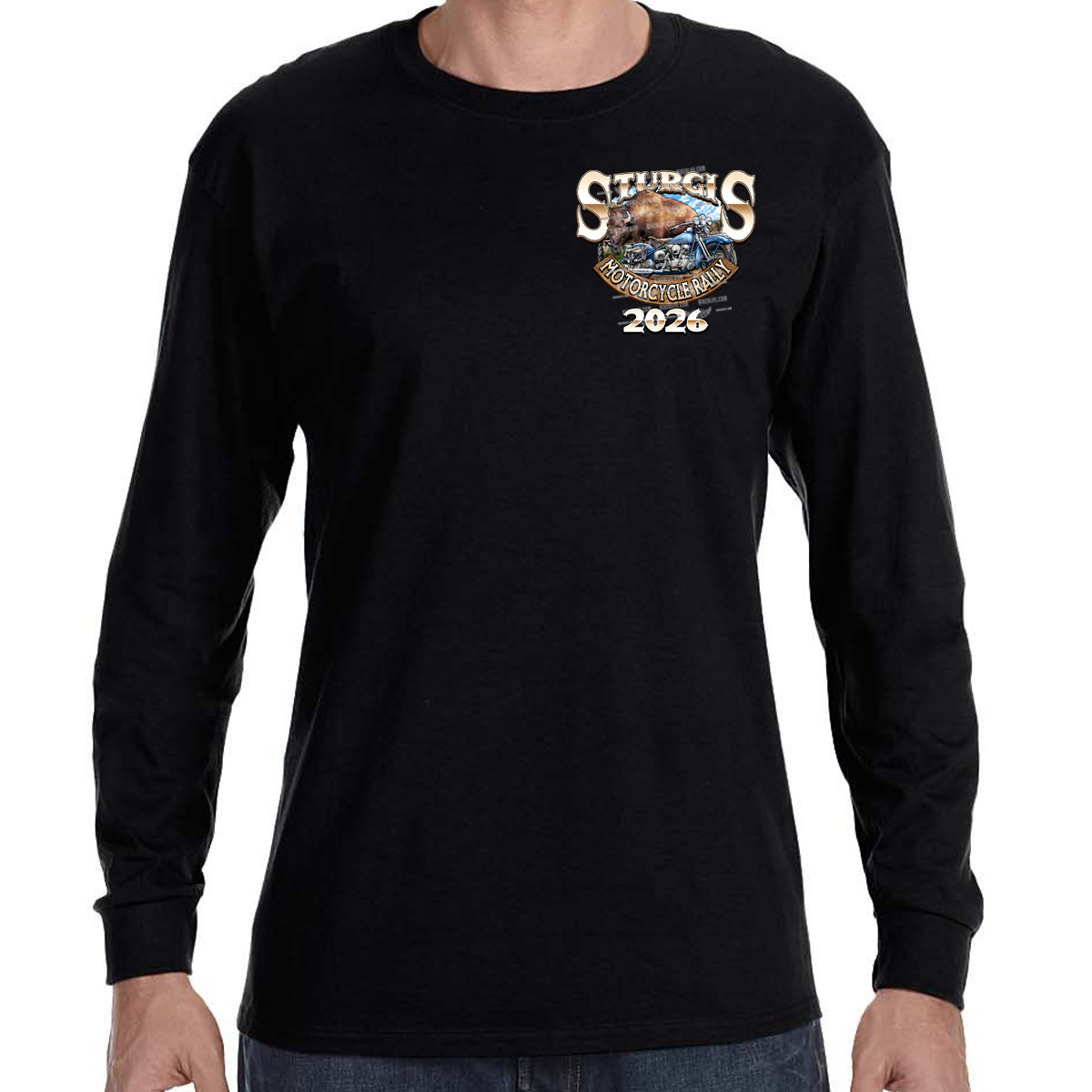 Long Sleeve 2026 Sturgis Motorcycle Rally Rushmore Bison No Harley