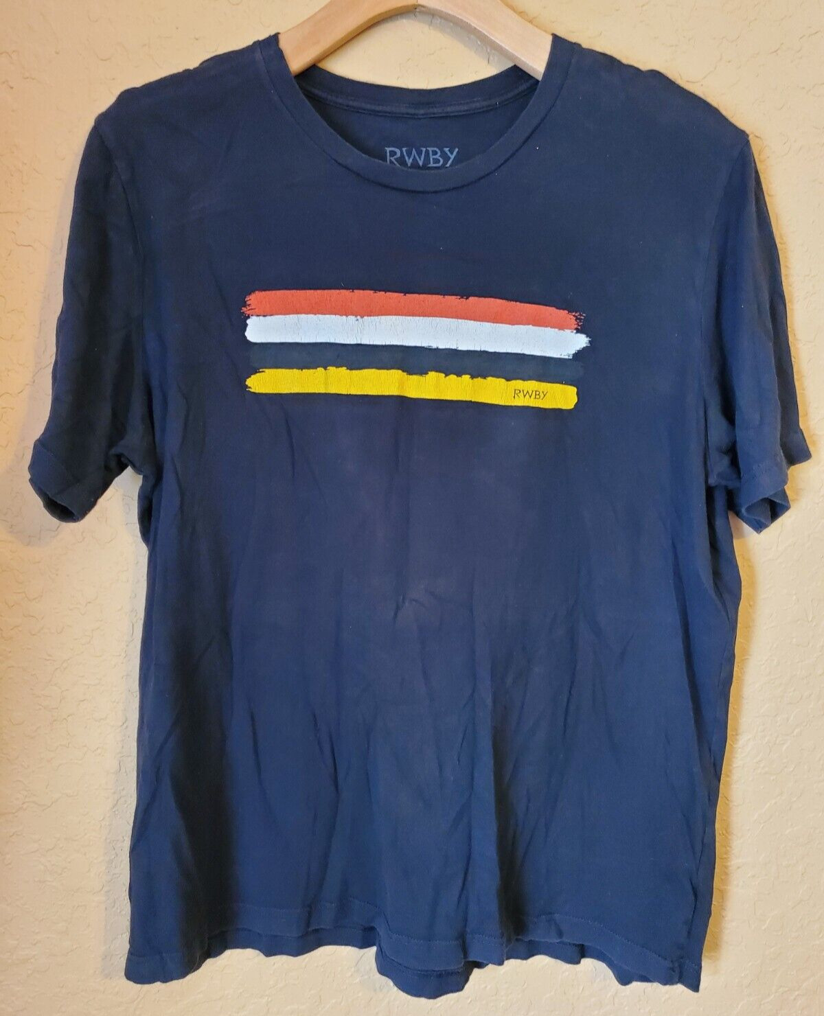 Rwby Anime Color Stripe on Black T-Shirt Good Used Condition XL