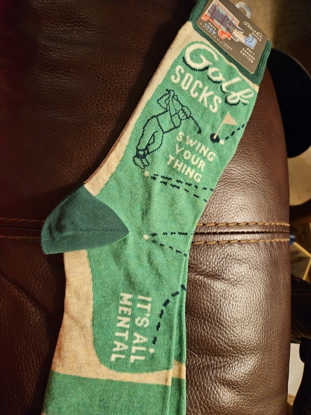 Blue Q Socks Golf Men’s Crew Soft Cotton Size 7-12 “ Swing Your Thing”