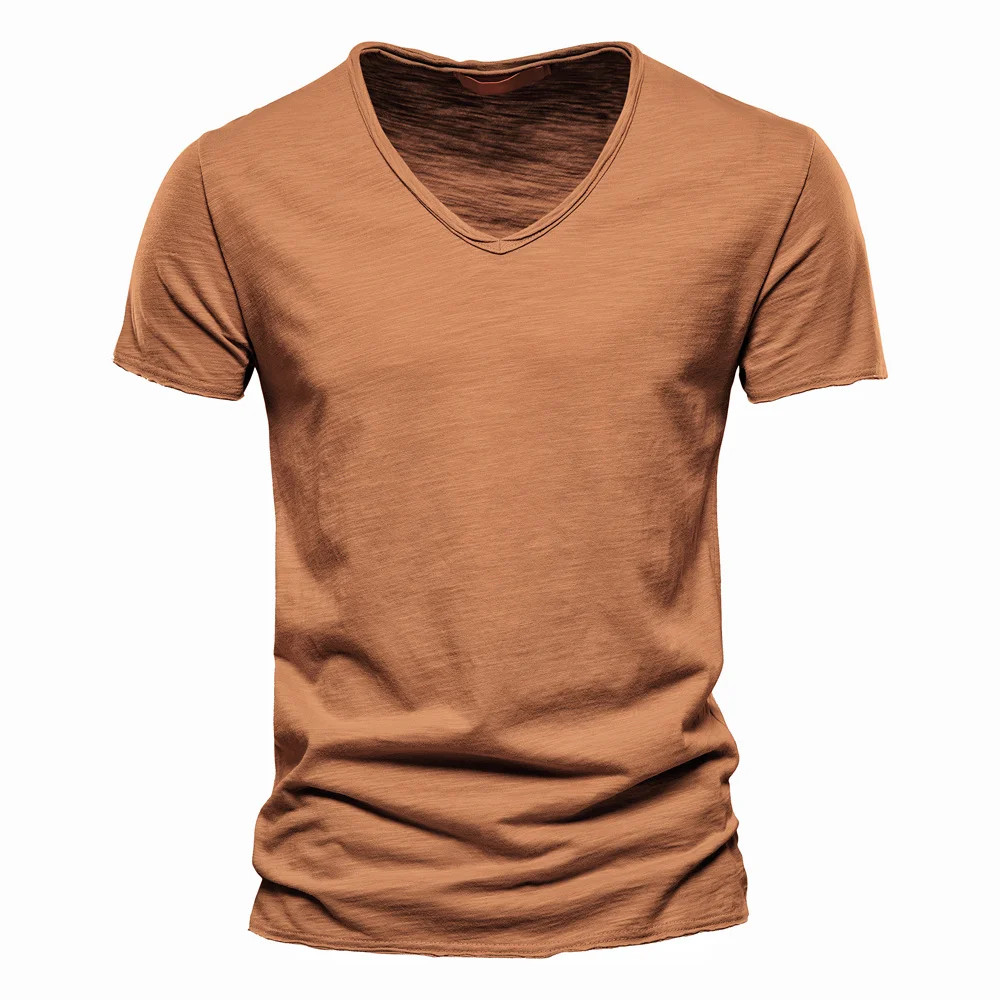 Men’s 100% Cotton V-Neck Slim Fit Solid Color Short Sleeve T-Shirt